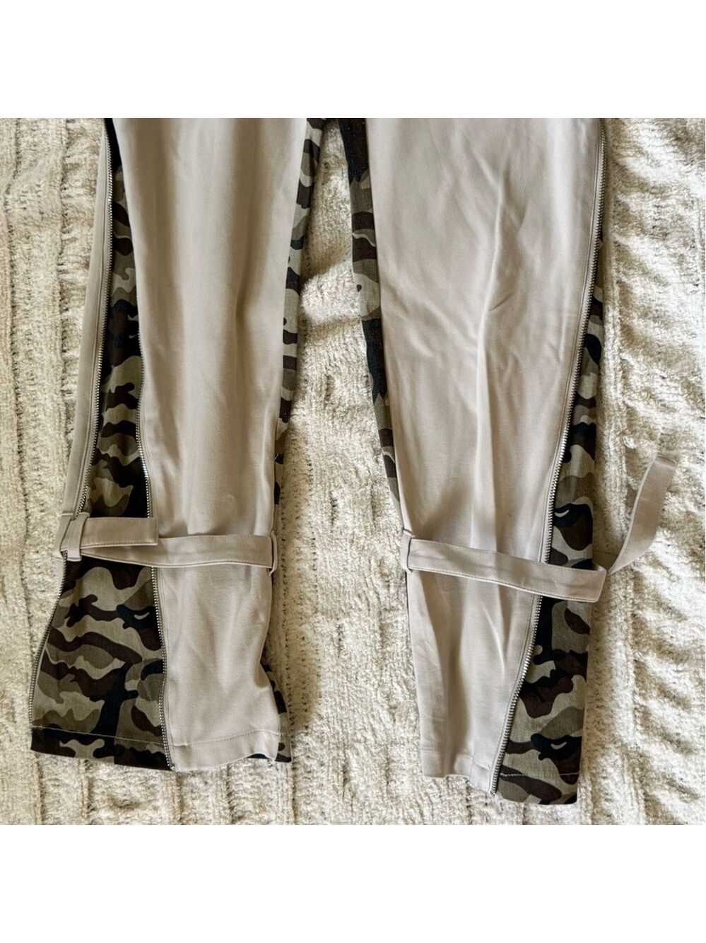 Chicways Beige Army Camo Print Trousers Size Small Women’s Stylish Casual Pants - Picture 6 of 10